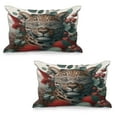 thumbnail image 1 of Ambesonne Leopard Quilted Pillowcover Set of 2, Savage Cat Lace Eucalyptus, 36" x 20", Laurel Green Vermilion, 1 of 1