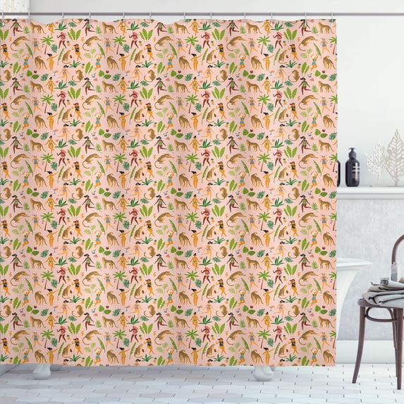 Ambesonne Leopard Shower Curtain, Ladies in Swimsuits Retro, 69"Wx70"L, Pale Peach Multicolor