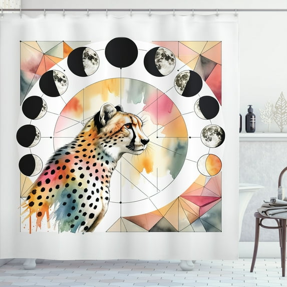 Ambesonne Leopard Shower Curtain, Watercolor Art Poly Moon, 69"Wx84"L, Coral Rose and Pale Teal