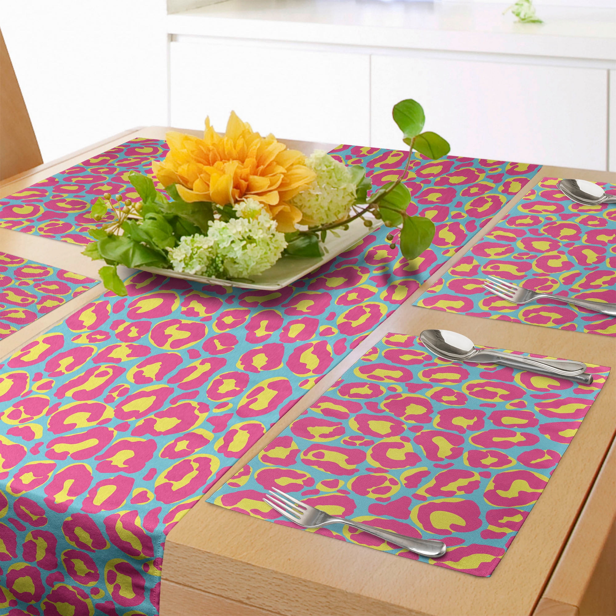 Ambesonne Leopard Table Runner & Placemats, Bold Funky Blobs and Stains