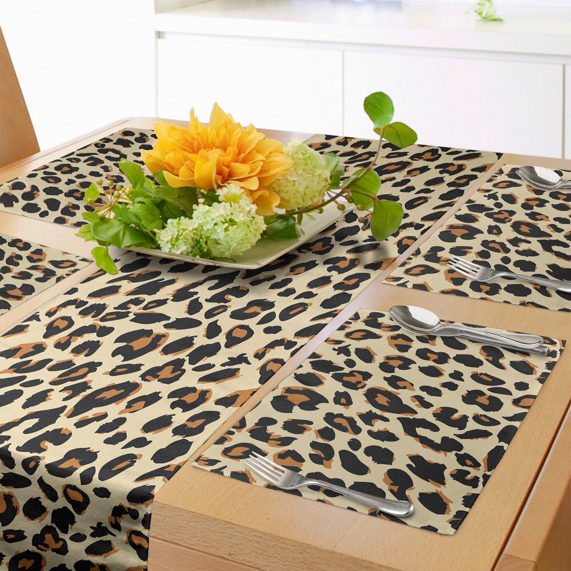 Ambesonne Leopard Table Runner & Placemats, Continuing Spots Blemishes ...