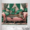 thumbnail image 1 of Ambesonne Leopard Tapestry King Size, Monsteras Wild Cat Lounge, 104"x88", Pink and Jade Green, 1 of 2