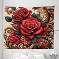 thumbnail image 1 of Ambesonne Leopard Tapestry King Size, Red Roses Swirls Wild Cat, 104"x88", Vermilion Caramel Beige, 1 of 2