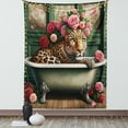 thumbnail image 1 of Ambesonne Leopard Tapestry Wall Hanging, English Roses Wild Animal, 60"x80", Reseda Green and Pink, 1 of 3