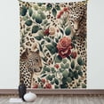 thumbnail image 1 of Ambesonne Leopard Tapestry Wall Hanging, Roses Leaves Wild Animals, 40"x60", Peacock Green and Caramel, 1 of 3