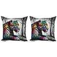 thumbnail image 1 of Ambesonne Leopard Throw Pillow Cover 2 Pack, Rainbow Cat in Greyscale, 16", Grey Multicolor, 1 of 7