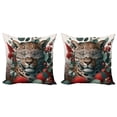 thumbnail image 1 of Ambesonne Leopard Throw Pillow Cover 2 Pack, Savage Cat Lace Eucalyptus, 24", Laurel Green Vermilion, 1 of 7