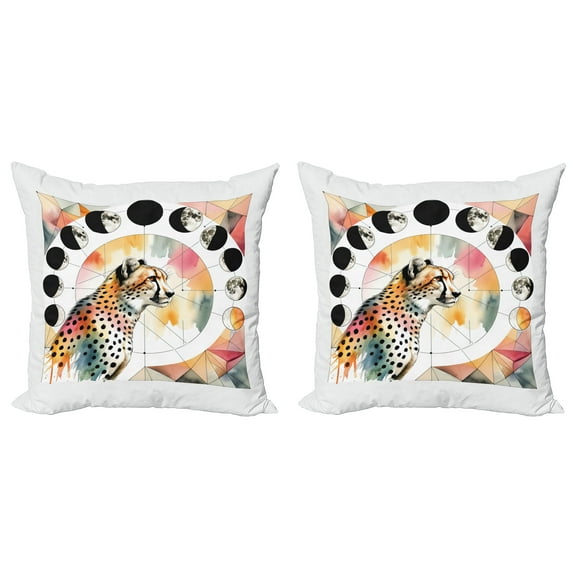Ambesonne Leopard Throw Pillow Cover 2 Pack, Watercolor Art Poly Moon, 16", Coral Rose and Pale Teal