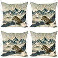 thumbnail image 1 of Ambesonne Leopard Throw Pillow Cover 4 Pack, Boho Mountains and Wild Cat, 24", Cadet Blue and Sand Brown, 1 of 7