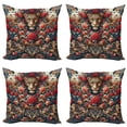 thumbnail image 1 of Ambesonne Leopard Throw Pillow Cover 4 Pack, Rich Rococo Style Roses, 16", Dark Coral Caramel and Blue, 1 of 7