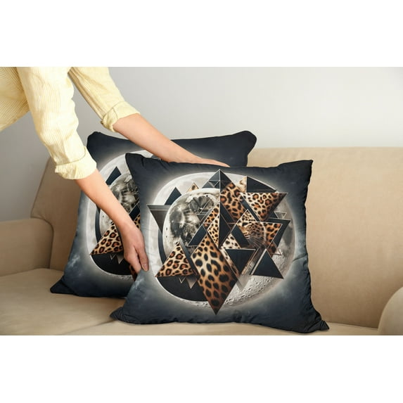 Ambesonne Leopard Throw Pillow Cover Pack of 2, Polygonal Globe Full Moon, 2 Pcs-26"x16", Dark Blue Grey and Amber