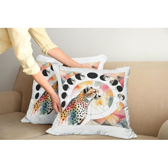 Ambesonne Leopard Throw Pillow Cover Pack of 2, Watercolor Art Poly Moon, 2 Pcs-36"x16", Coral Rose and Pale Teal