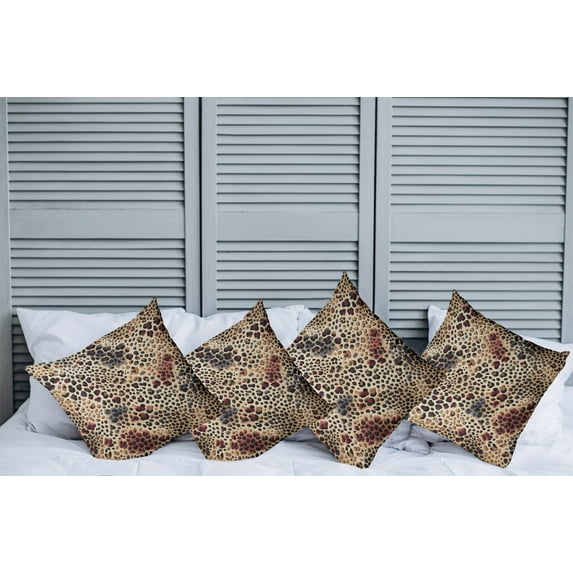Ambesonne Leopard Throw Pillow Cover Pack of 4, Pattern with Heavy Details, 4 Pcs-28" x 28", Camel Dried Rose