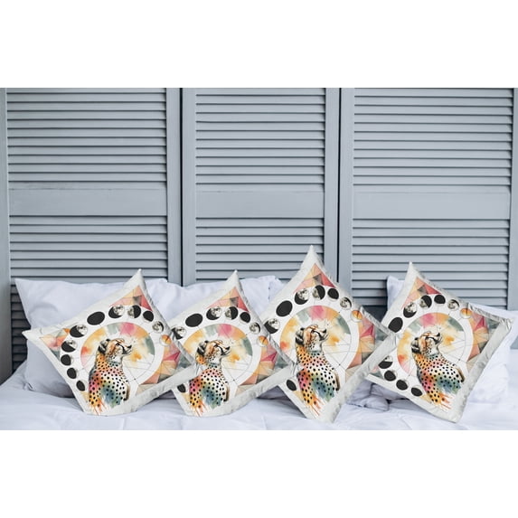 Ambesonne Leopard Throw Pillow Cover Pack of 4, Watercolor Art Poly Moon, 4 Pcs-36" x 16", Coral Rose and Pale Teal
