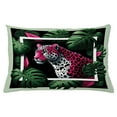 thumbnail image 1 of Ambesonne Leopard Throw Pillow Cushion Cover, Abstract Jungle Wild Cat, 26" X 16", Emerald Magenta and Black, 1 of 2
