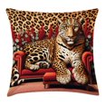 thumbnail image 1 of Ambesonne Leopard Throw Pillow Cushion Cover, Big Cat on Sectional Sofa, 16" X 16", Red Apricot Dark Salmon, 1 of 2