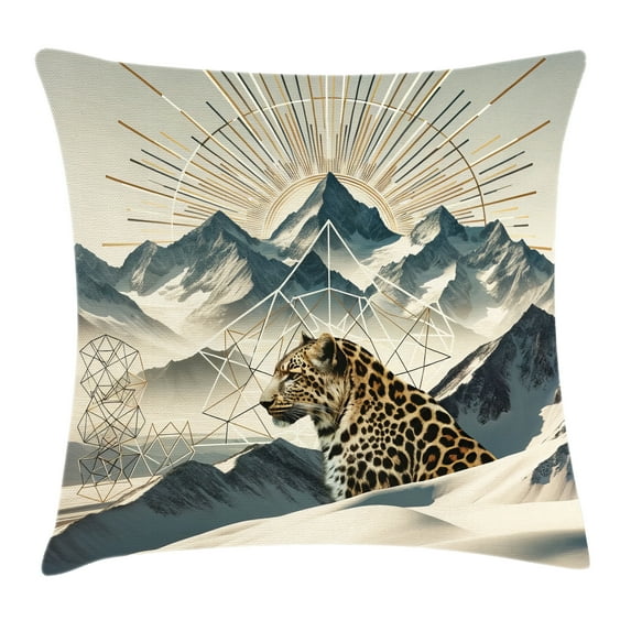 Ambesonne Leopard Throw Pillow Cushion Cover, Boho Mountains and Wild Cat, 20" X 20", Cadet Blue and Sand Brown