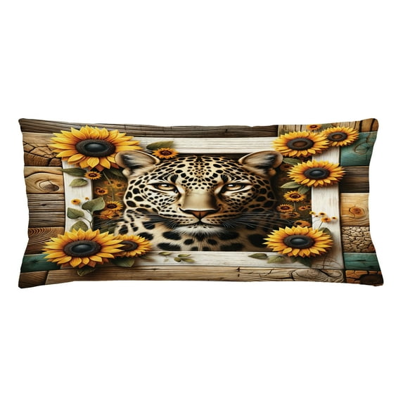 Ambesonne Leopard Throw Pillow Cushion Cover, Farmhouse Sunflowers Rustic, 36" X 16", Earth Yellow and Caramel