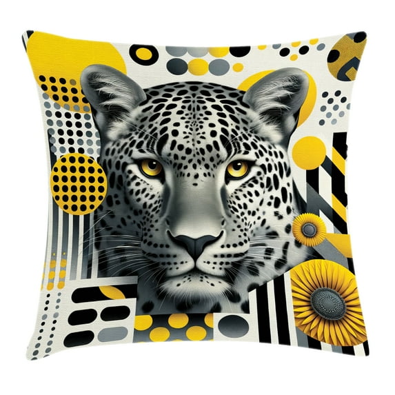 Ambesonne Leopard Throw Pillow Cushion Cover, Mid Century Modern Wild Cat, 16" X 16", Charcoal Grey and Mustard