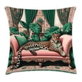 thumbnail image 1 of Ambesonne Leopard Throw Pillow Cushion Cover, Monsteras Wild Cat Lounge, 20" X 20", Pink and Jade Green, 1 of 2