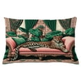thumbnail image 1 of Ambesonne Leopard Throw Pillow Cushion Cover, Monsteras Wild Cat Lounge, 26" X 16", Pink and Jade Green, 1 of 2