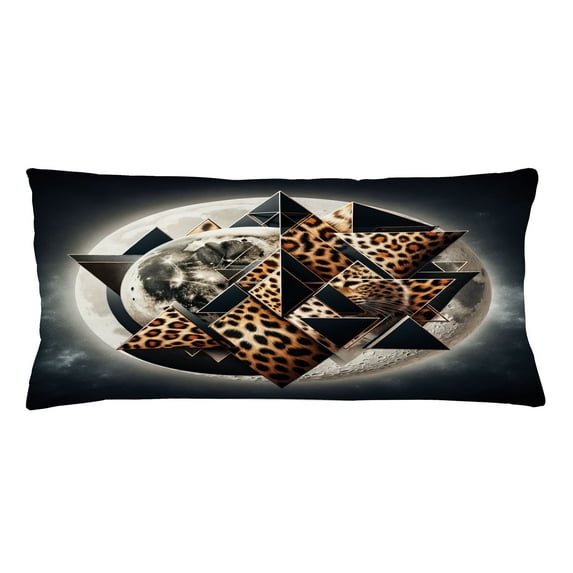 Ambesonne Leopard Throw Pillow Cushion Cover, Polygonal Globe Full Moon, 36" X 16", Dark Blue Grey and Amber