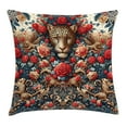 thumbnail image 1 of Ambesonne Leopard Throw Pillow Cushion Cover, Rich Rococo Style Roses, 24" X 24", Dark Coral Caramel and Blue, 1 of 2