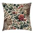 thumbnail image 1 of Ambesonne Leopard Throw Pillow Cushion Cover, Roses Leaves Wild Animals, 26" X 26", Peacock Green and Caramel, 1 of 2
