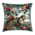 thumbnail image 1 of Ambesonne Leopard Throw Pillow Cushion Cover, Roses Wild Animal on Clouds, 28" X 28", Grey Teal and Scarlet, 1 of 2