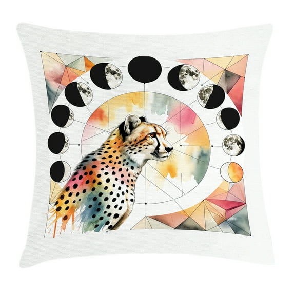 Ambesonne Leopard Throw Pillow Cushion Cover, Watercolor Art Poly Moon, 16" X 16", Coral Rose and Pale Teal
