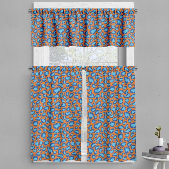 Ambesonne Leopard Valance & Curtain, Wild Cat Skin Print Art, 55"x30", Vermilion and Persian Blue