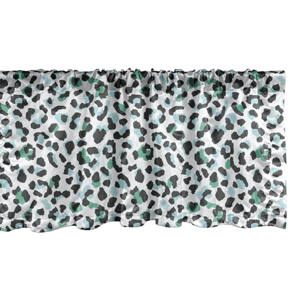 Ambesonne Leopard Valance Pack of 2, Animal Skin Print Spots, 54"X18", Sea Green Charcoal Grey