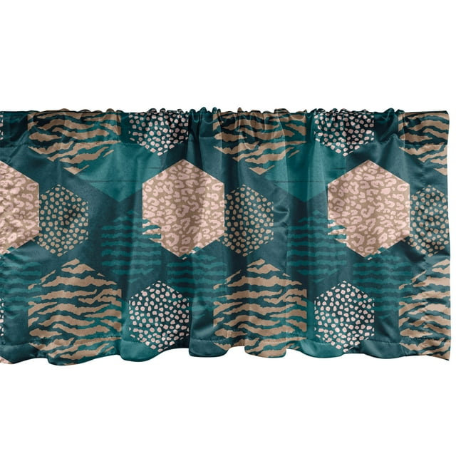 Ambesonne Leopard Valance Pack of 2, Art Contemporary Hexagons, 42"X12", Dark Teal Pale Salmon