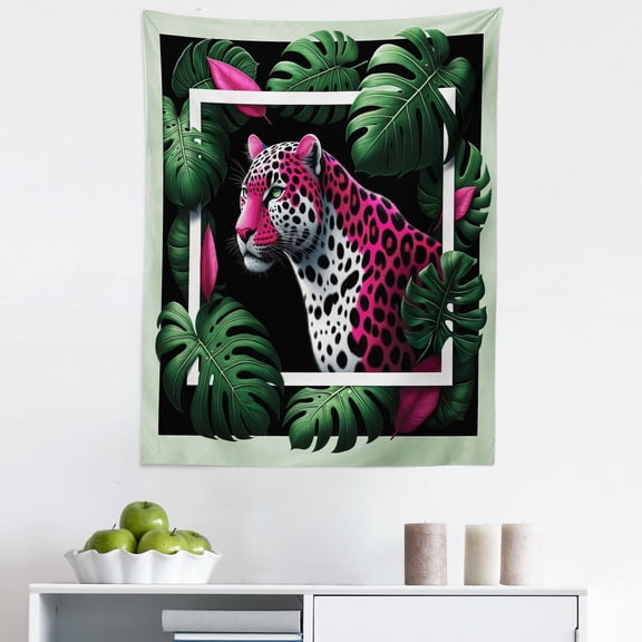 Ambesonne Leopard Wall Hanging Tapestry, Abstract Jungle Wild Cat, 23"x28", Emerald Magenta and Black