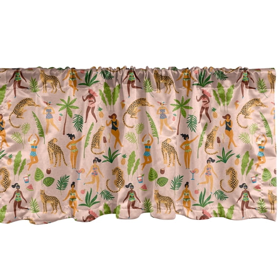 Ambesonne Leopard Window Valance, Ladies in Swimsuits Retro, 54" X 18", Pale Peach Multicolor