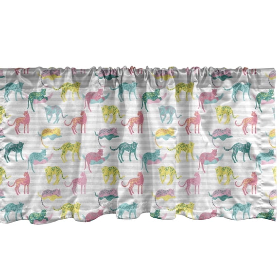 Ambesonne Leopard Window Valance, Vibrant Jaguar Silhouettes, 54" X 12", Multicolor