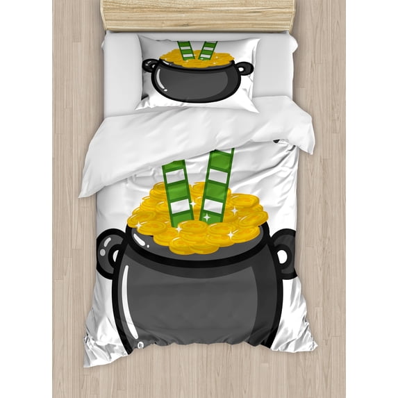 Ambesonne Leprechaun Duvet Cover Sets, Elf Upside down in Pot, 2-Twin, Grey Multicolor