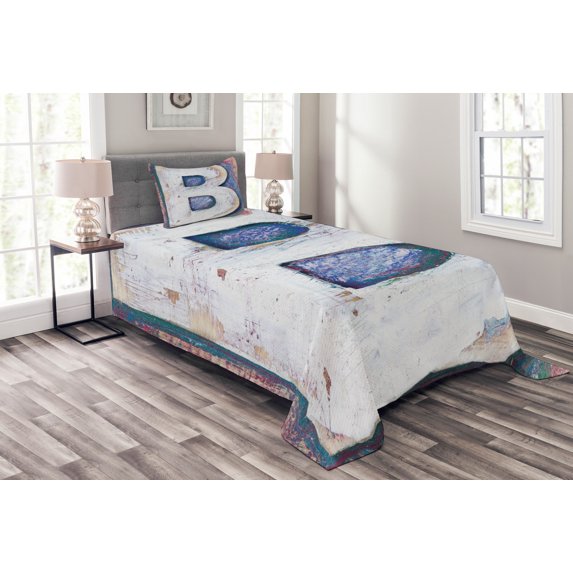 Ambesonne Letter B Quilted Bedspread Set 2 Pcs, Printing Old B, Twin Size, Multicolor
