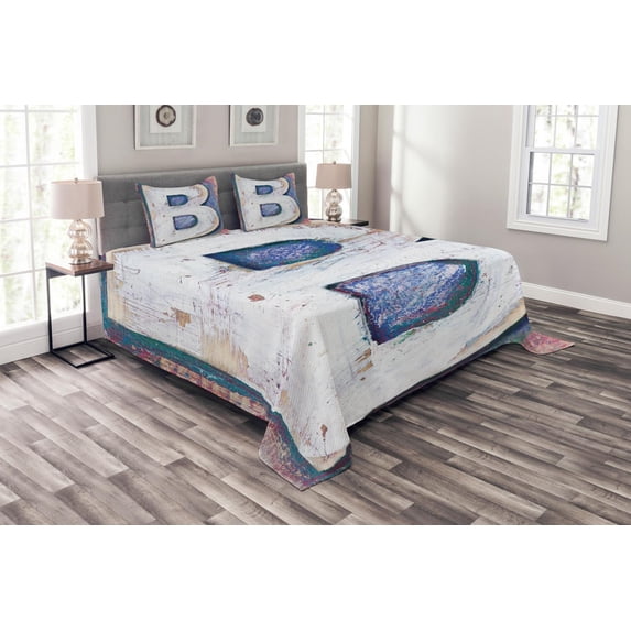 Ambesonne Letter B Quilted Bedspread Set 3 Pcs, Printing Old B, Queen Size, Multicolor