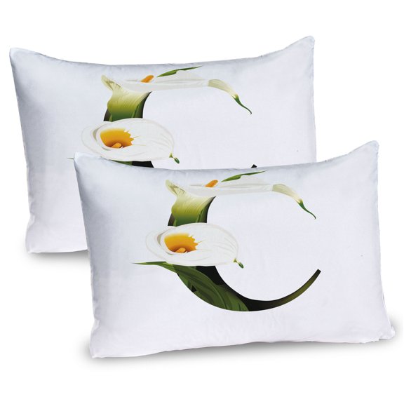 Ambesonne Letter C Pillow Sham 2 Pack, Calla Lilly Flower, 26"x20", Green Pale Orange Black