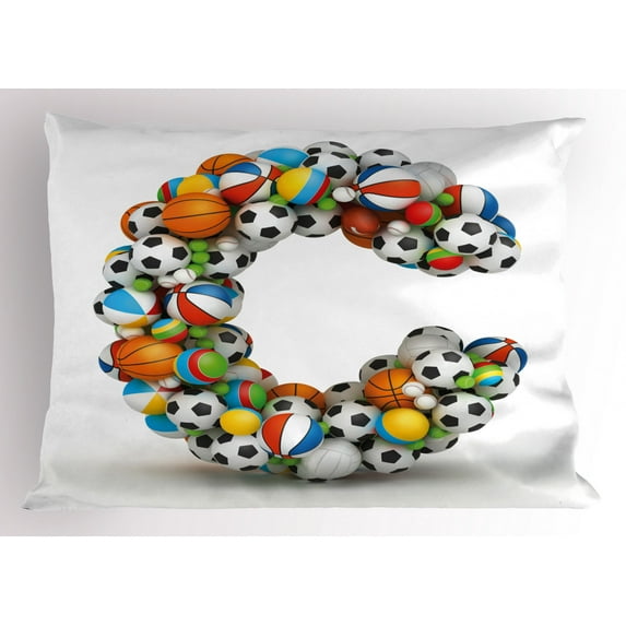 Ambesonne Letter C Pillow Sham, Fun Activity Equipment, 26" X 20", Multicolor