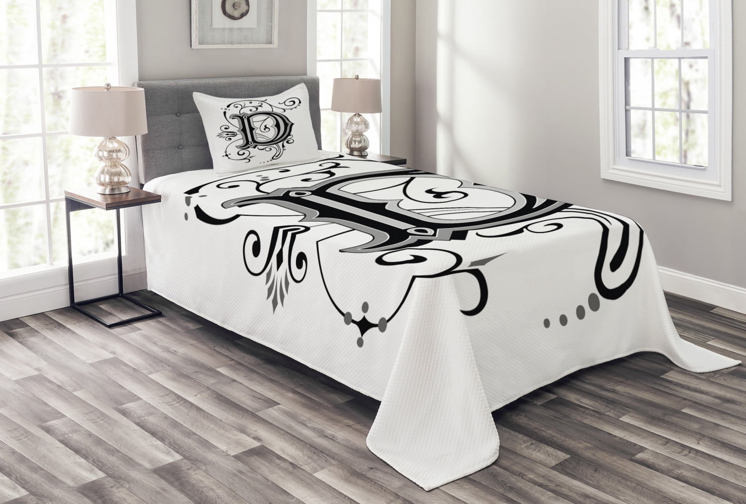 White Quilted Twin Bedspread Set with Pillow Sham