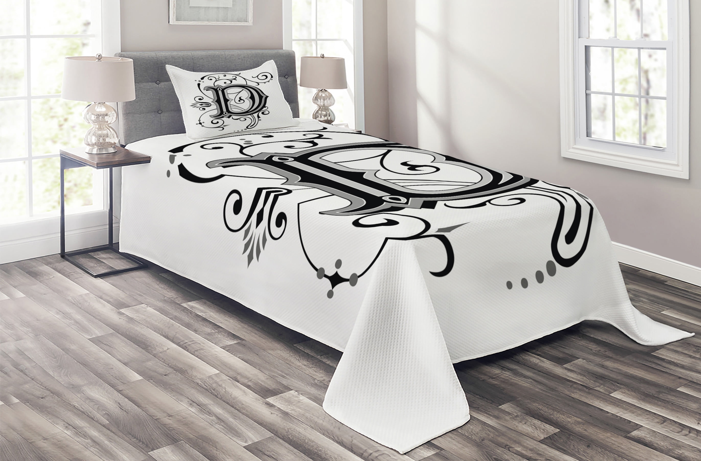 White Quilted Twin Bedspread Set with Pillow Sham