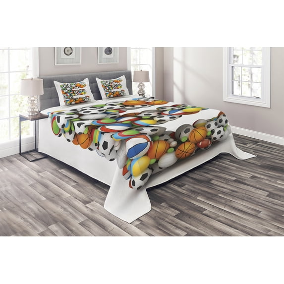 Ambesonne Letter E Quilted Coverlet 3 Pcs, Sports Name Initials, Queen Size, Multicolor