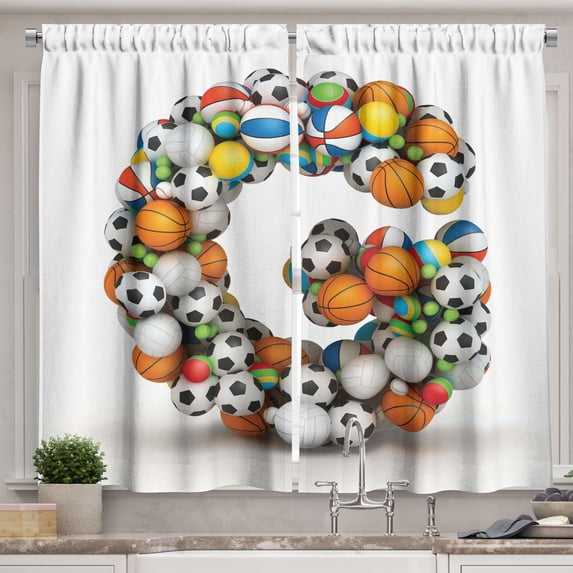 Ambesonne Letter G Kitchen Curtains, Teen Sports Fans Name, 55"x39", Multicolor