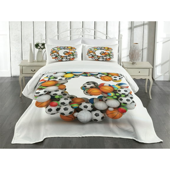 Ambesonne Letter G Quilted Bedspread Set 3 Pcs, Teen Sports Fans Name, King Size, Multicolor