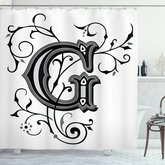 Ambesonne Letter G Shower Curtain, G Font, 69"Wx70"L, Black Grey White