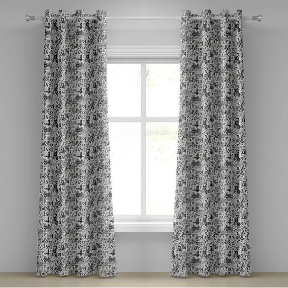 Ambesonne Letter Grommet Curtain, Collage Style Alphabet, 50" x 108", Pale Grey Black White