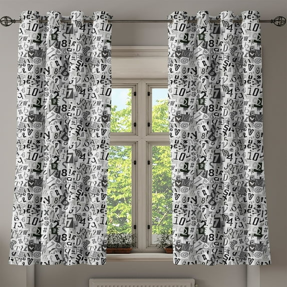 Ambesonne Letter Grommet Curtain, Collage Style Alphabet, 50" x 63", Pale Grey Black White
