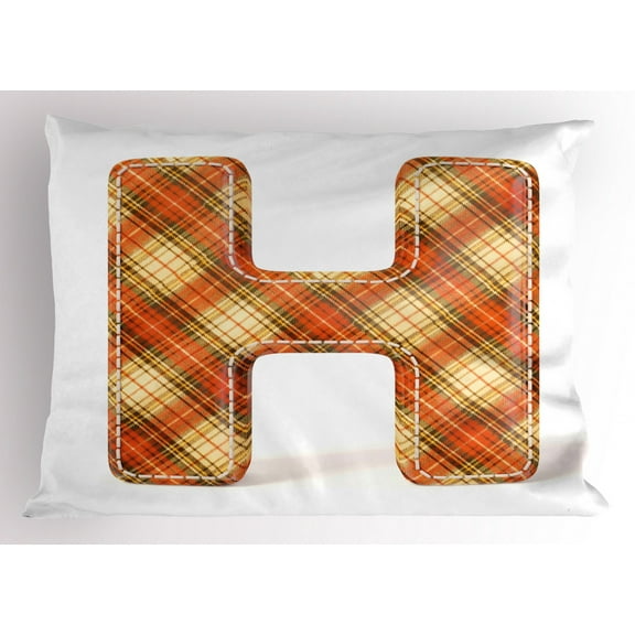 Ambesonne Letter H Pillow Sham, Retro Revival Typeset, 36" X 20", Pale Yellow Vermilion